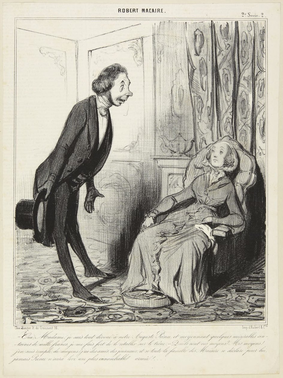 „Ano, madam, jsem zcela oddán našemu vznešenému princi...“, číslo 2 ze série Robert Macaire z Le Charivari od Honoré Daumier