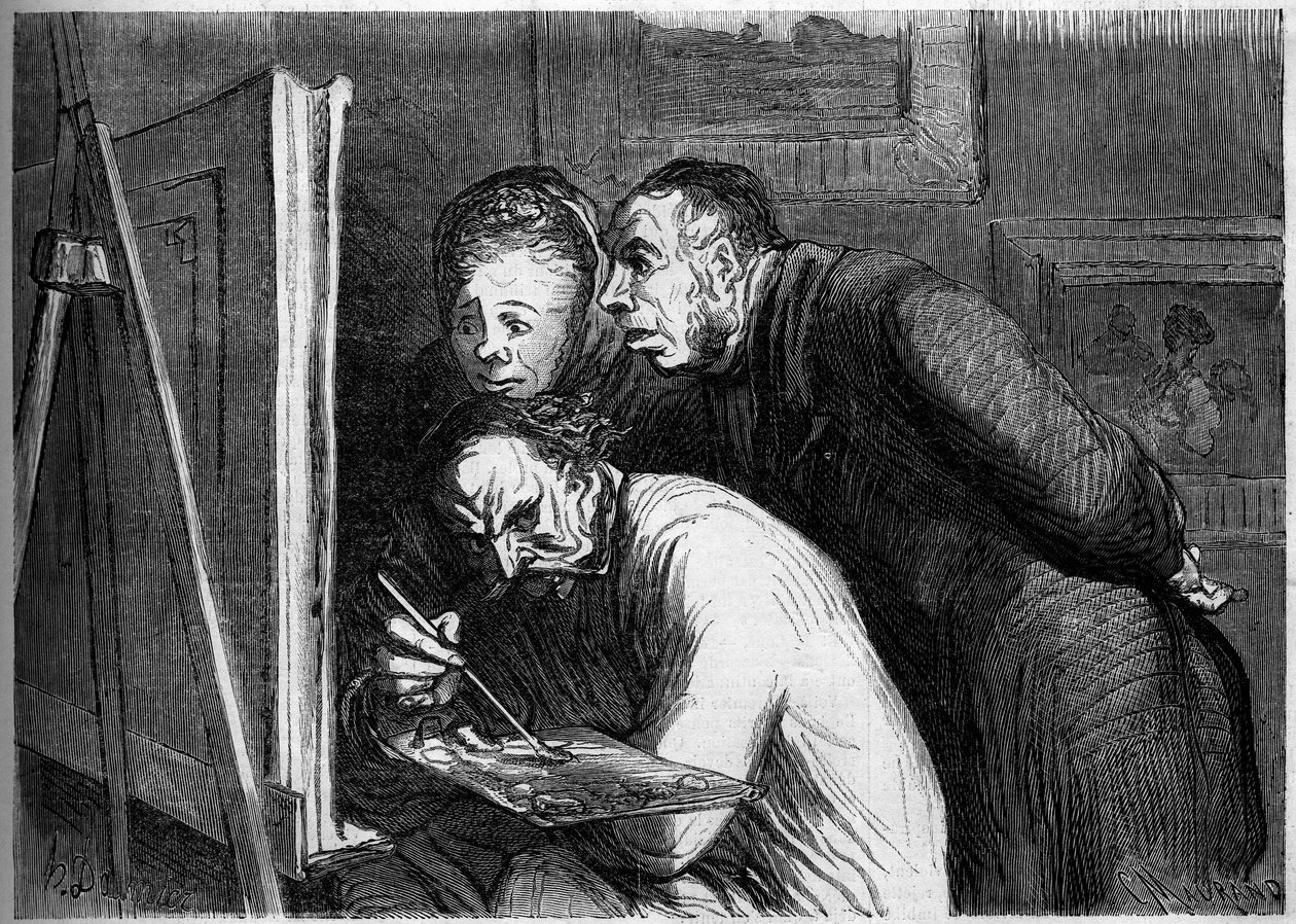 Malíři a buržoazie. Kreslený film Honore Daumier (1808-1879). Rytina v „“ Le Monde Illustré““ č. 262 z 19. dubna 1862. od Honoré Daumier