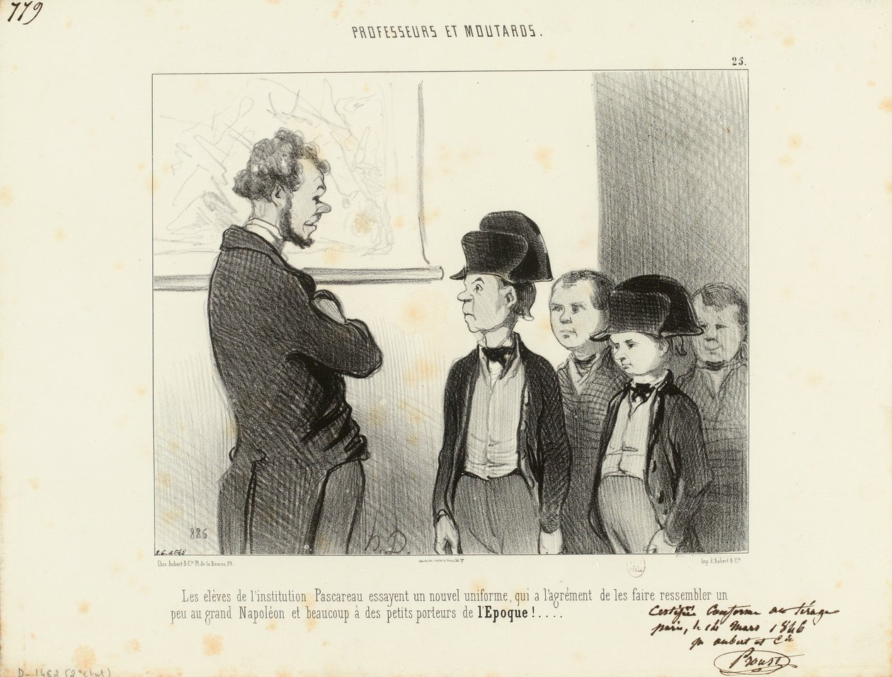Učitelé a spratci. Žáci instituce Pascareau zkoušejí novou uniformu... 25. od Honoré Daumier