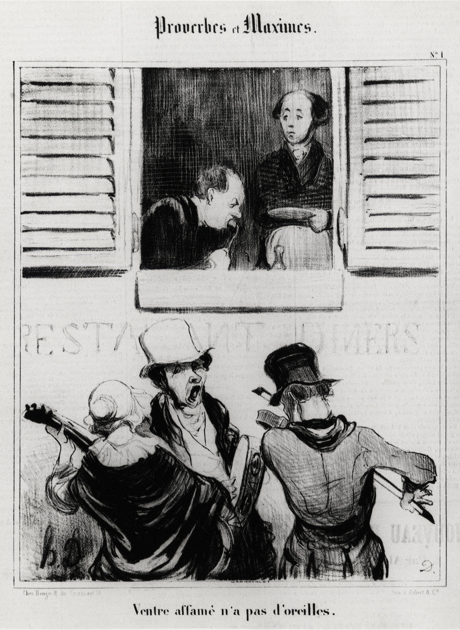 Přísloví a zásady: hladové břicho nemá uši. Ilustrace Honore Daumier (1808-1879). Karikatura 19. století, Musee Carnavalet, Paříž. od Honoré Daumier
