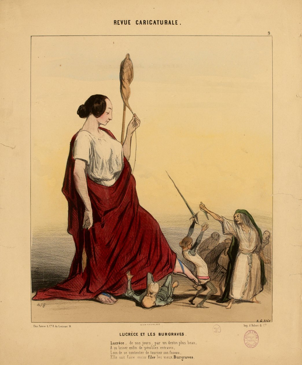 Revue Caricaturale Nr. 9: Lucrezia und die Burgraves. Lucrezia, in unserer Zeit, durch ein schöneres Schicksal... od Honoré Daumier
