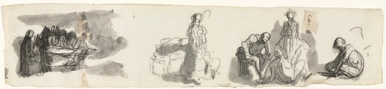 List studií se skupinou čtyř postav vpravo (recto) od Honoré Daumier