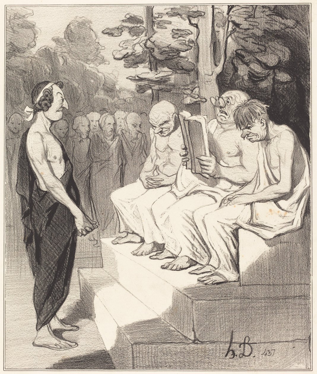 Télemachos vyslýchaný mudrci od Honoré Daumier