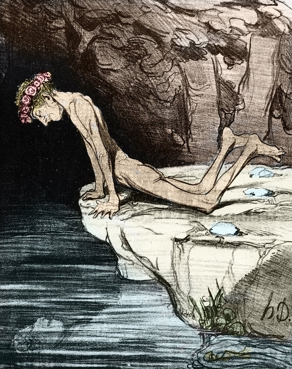 Krásný Narcis. Honore Daumier de Salvandy (1795-1856), který byl spisovatelem, politikem a historikem a také členem Academie Française 19. století (litografie) od Honoré Daumier