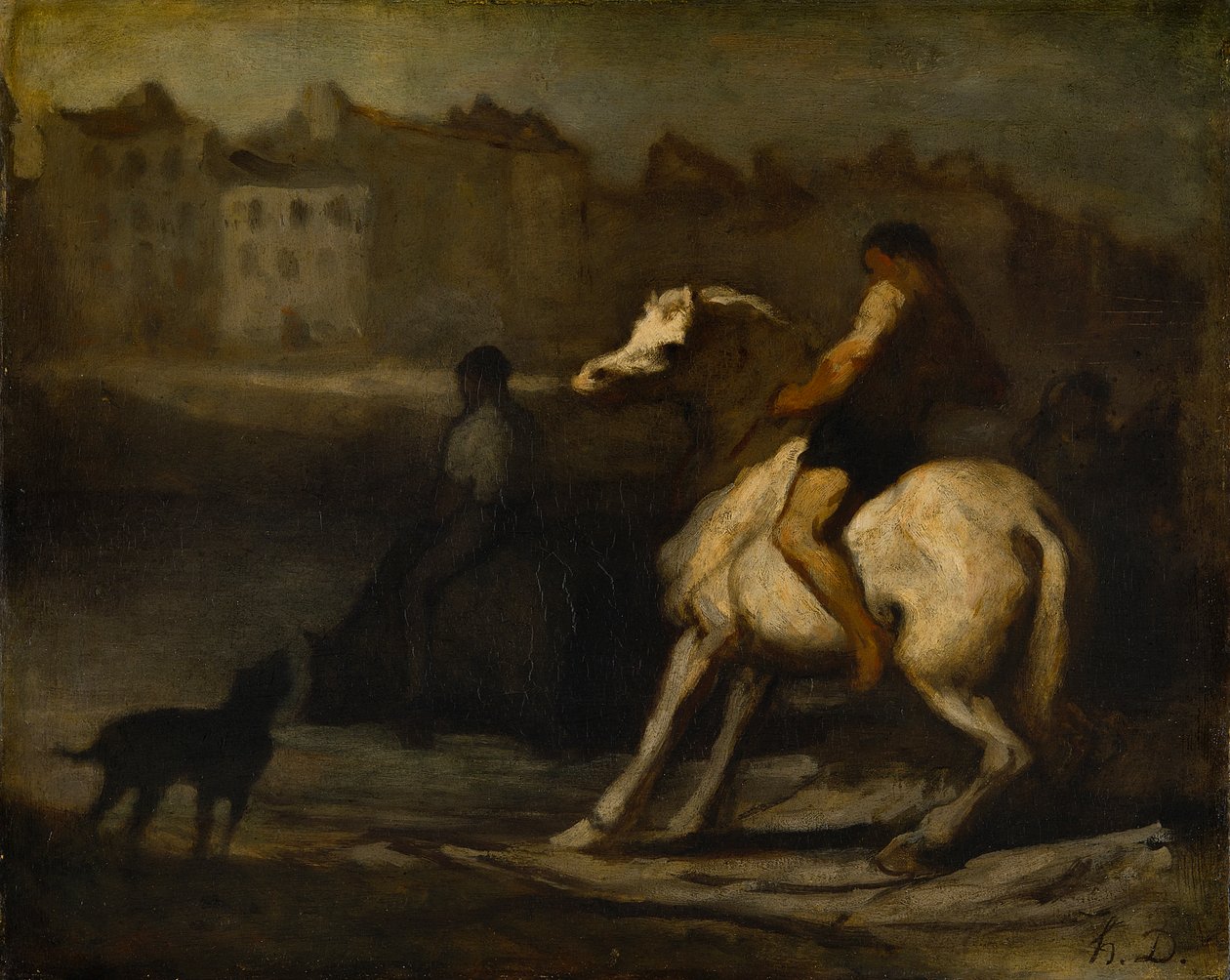 Napajedlo, břeh Seiny, asi 1855 (olej na desce) od Honoré Daumier