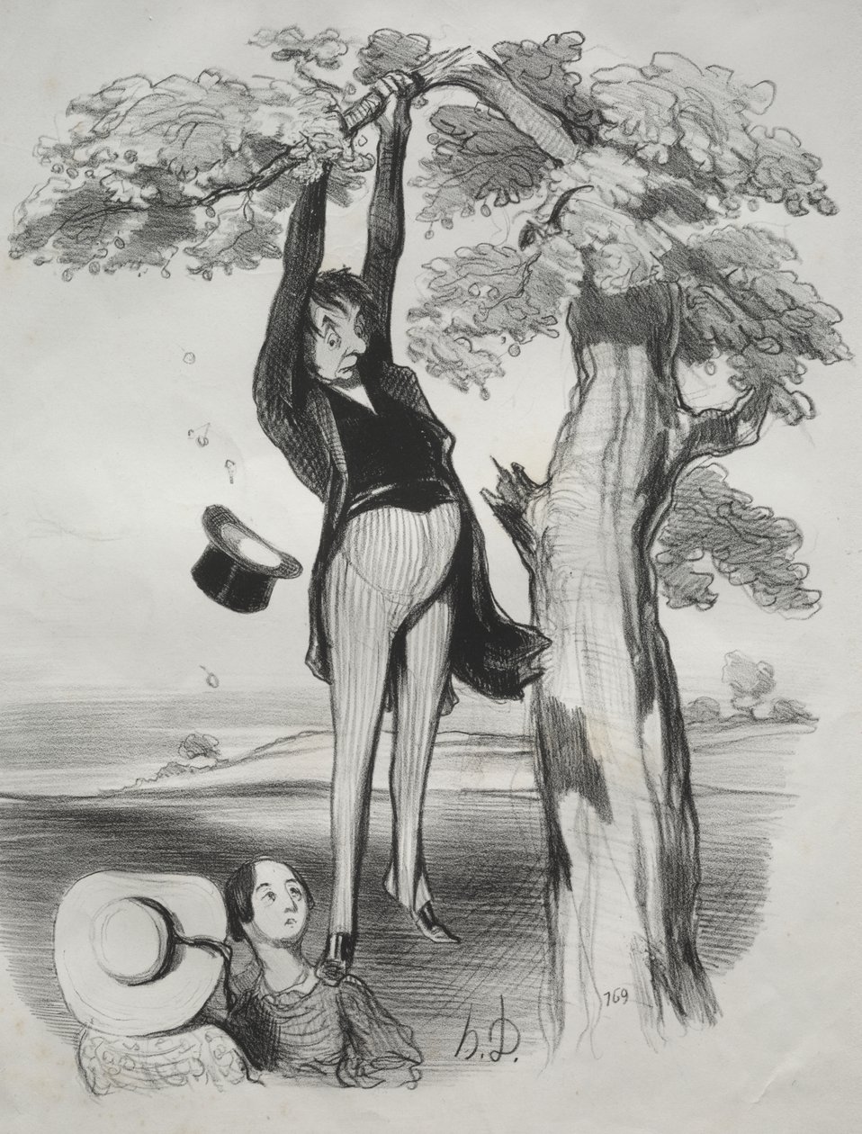 Rizika příliš energického třesení švestkou (když je člověk dospělým mužem) od Honoré Daumier