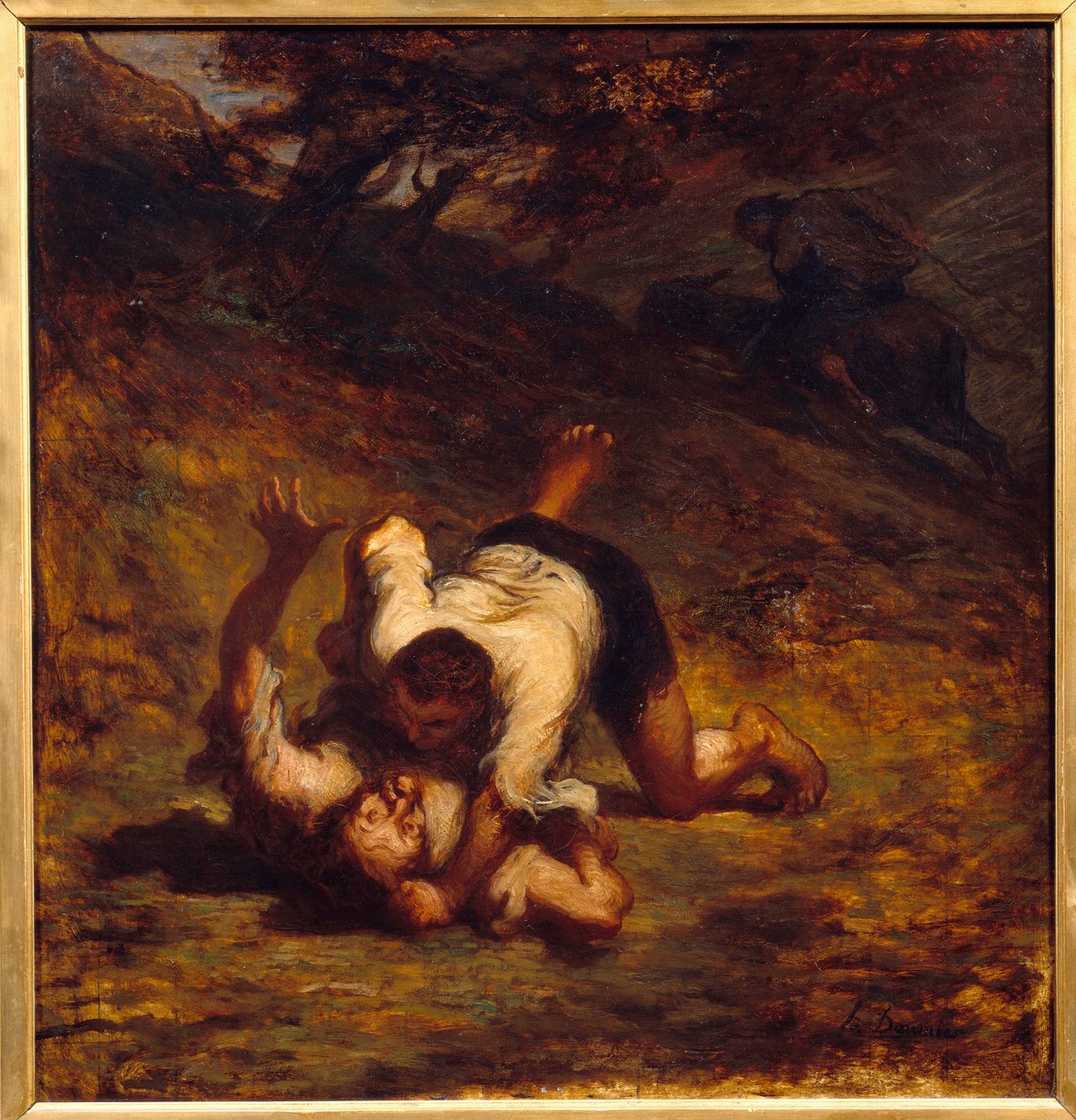 Zloději a osel. Ilustrace bajky od Jean de La Fontaine. Obraz Honore Daumiera (1808 - 1879) od Honoré Daumier