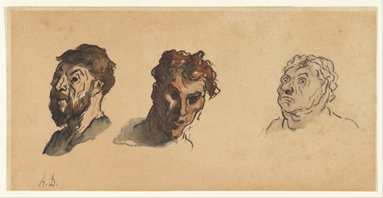 Drei männliche Köpfe od Honoré Daumier
