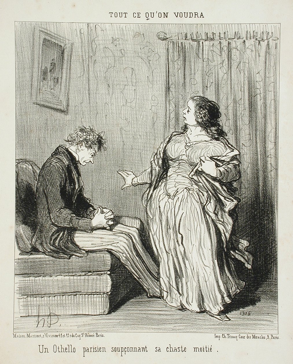 Pařížský Othello podezřívající svou cudnou polovičku od Honoré Daumier