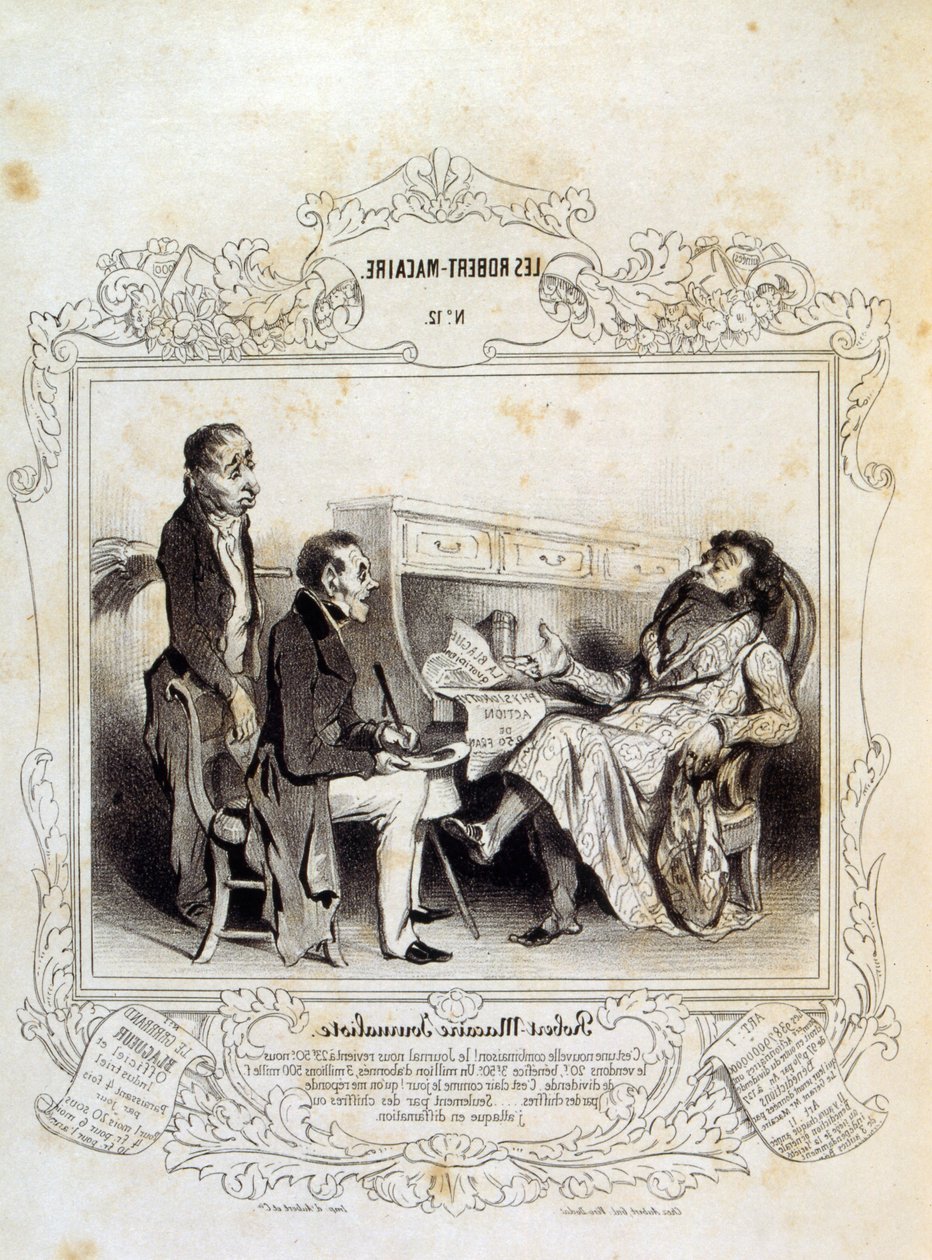 ilustrace o myšlenkách a legendách Philipon pod názvem Les Cent a Robert Macaire od Honoré Daumier