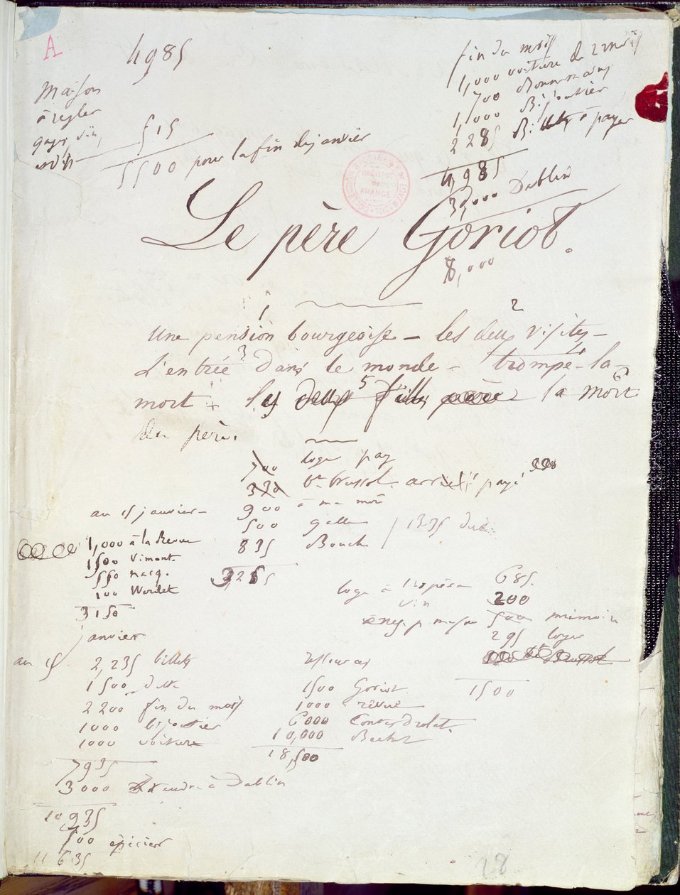 Stránka rukopisu "Le Pere Goriot" 88; "La Comedie Humaine"; od Honore de Balzac