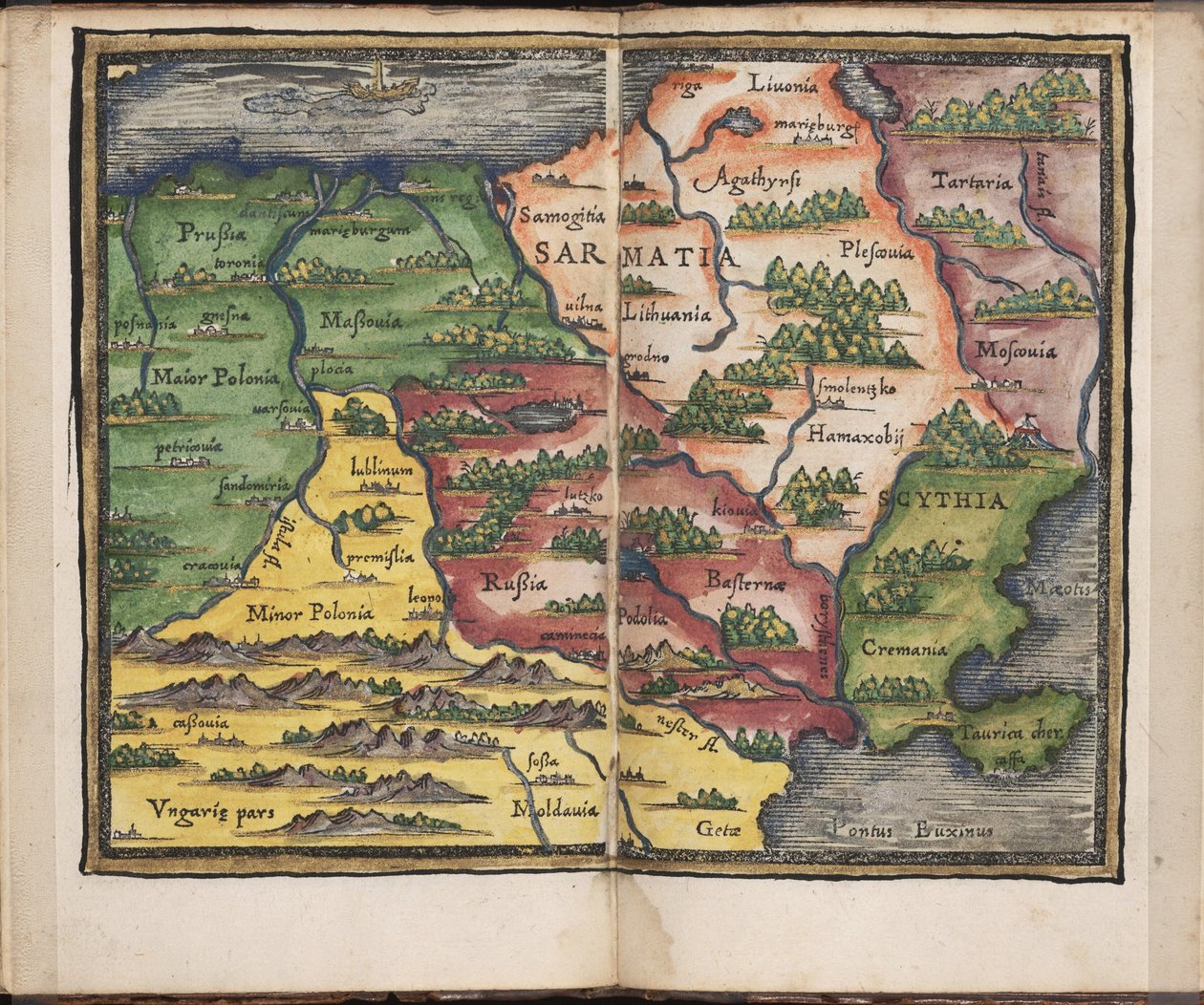Mapa Sarmatia Z: Rudimenta Cosmographica, 1542 od Honterus