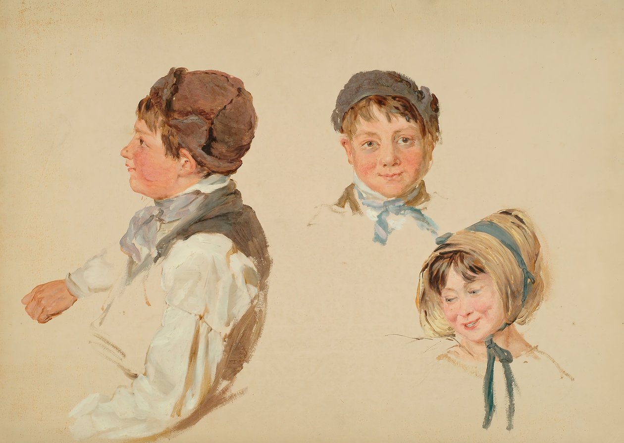 Hlavy dětí, chlapec a dívka, Tři studie, 1850. od Hopkins Horsley Hobday Horsley