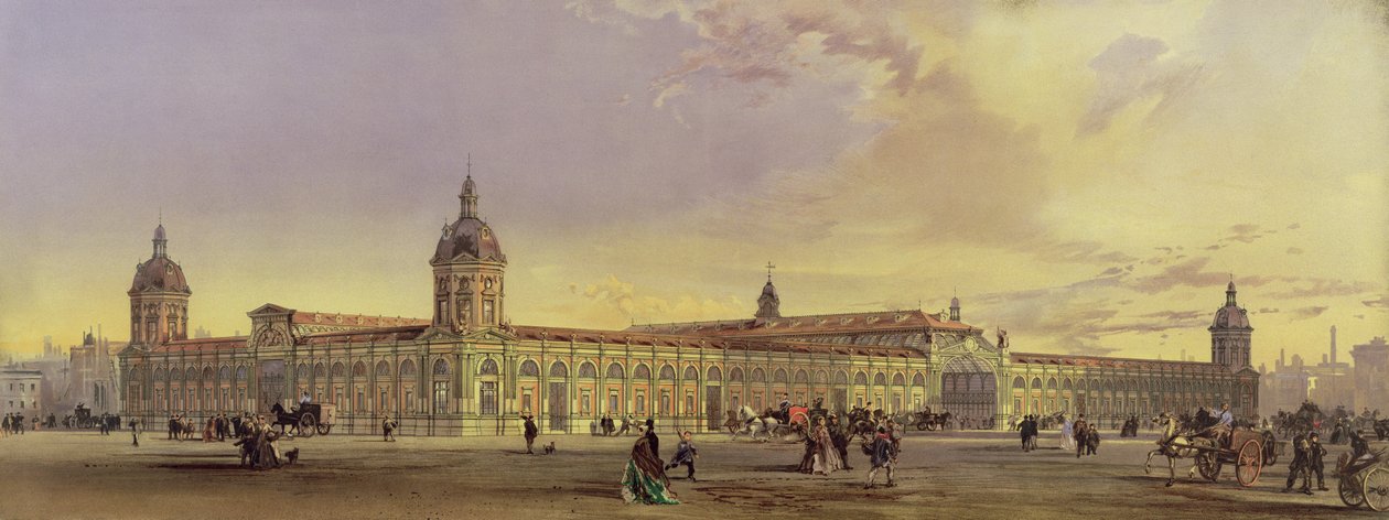 Metropolitní trh s masem a drůbeží, Smithfield, Londýn, 1868, podle obrazu architekta (chromolitho) od Horace Jones