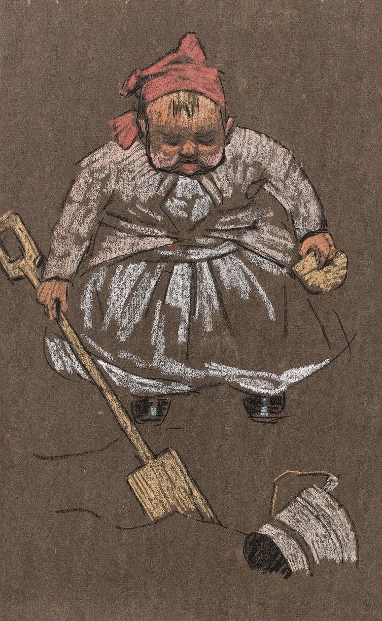 Evangeline, dcera umělců, na pláži, kolem roku 1900 (barevná křída na papíře) od Horace Mann Livens