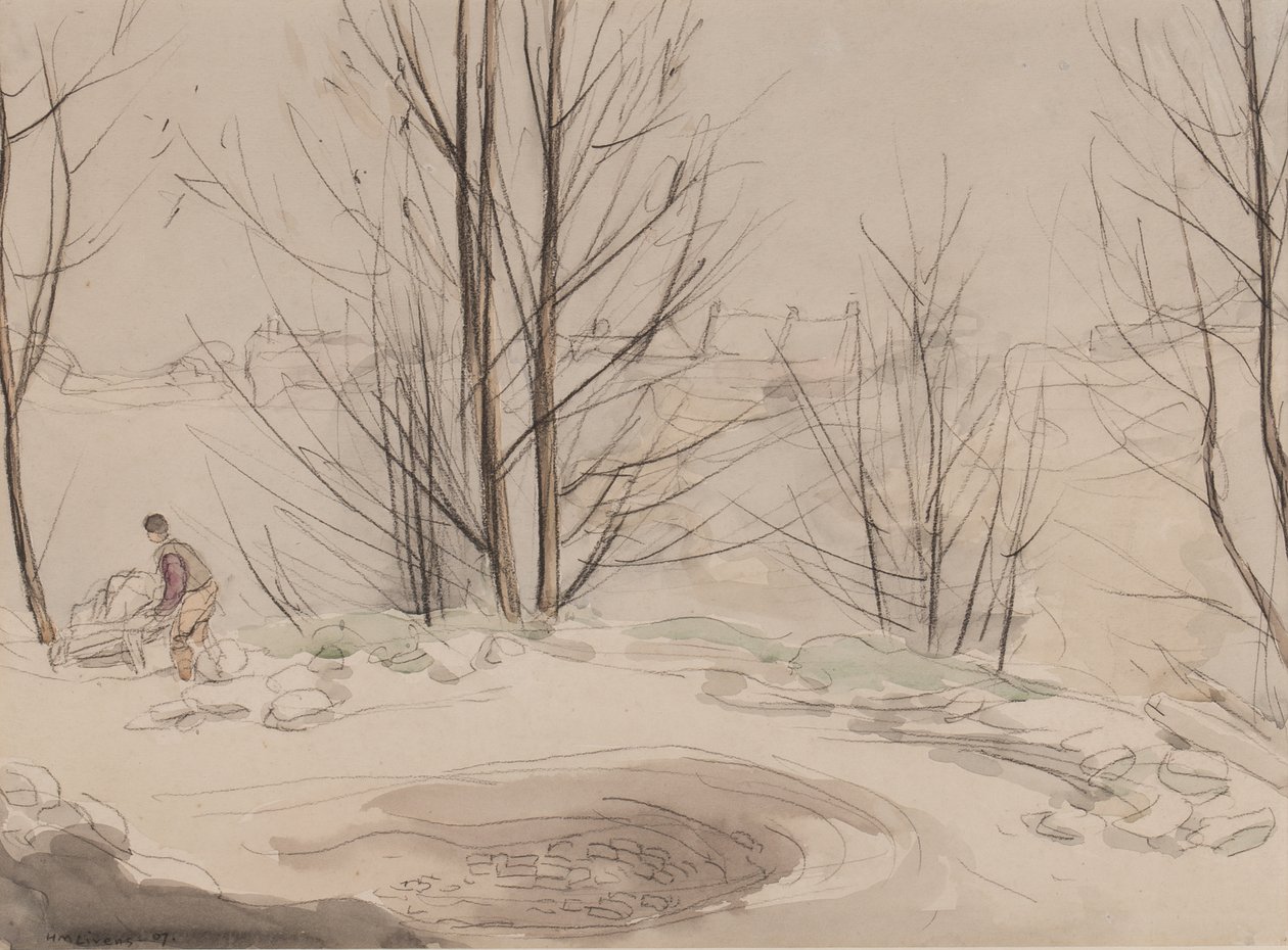 Carshalton Quarry, 1907 (křída a wc na papíře) od Horace Mann Livens
