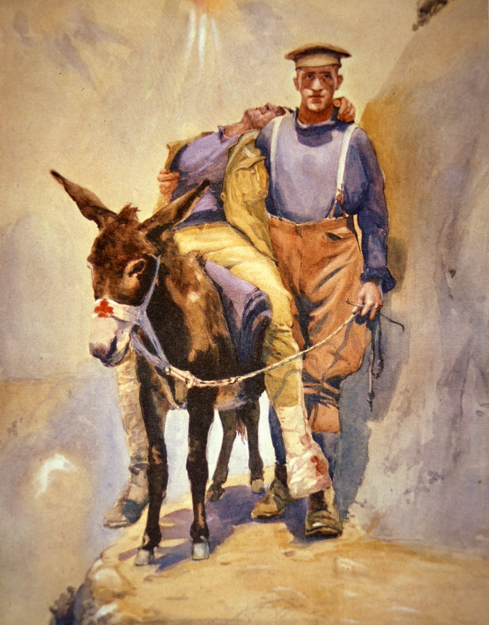 John Simpson Kirkpatrick z 3. australské polní ambulance, který se svým oslem zachránil zraněné vojáky v Gallipoli v roce 1915 od Horace Moore Jones