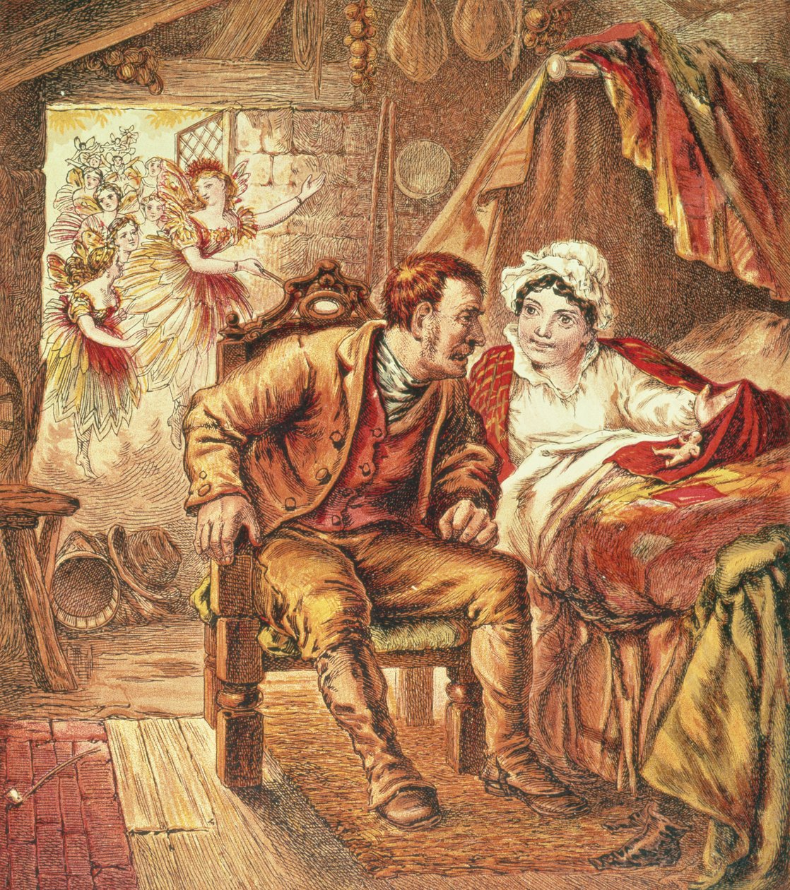 The Birth of Tom Thumb, ilustrace z obrázkové knihy Our Nurses, ryté Kronheim & Co., 1869 od Horace Petherick