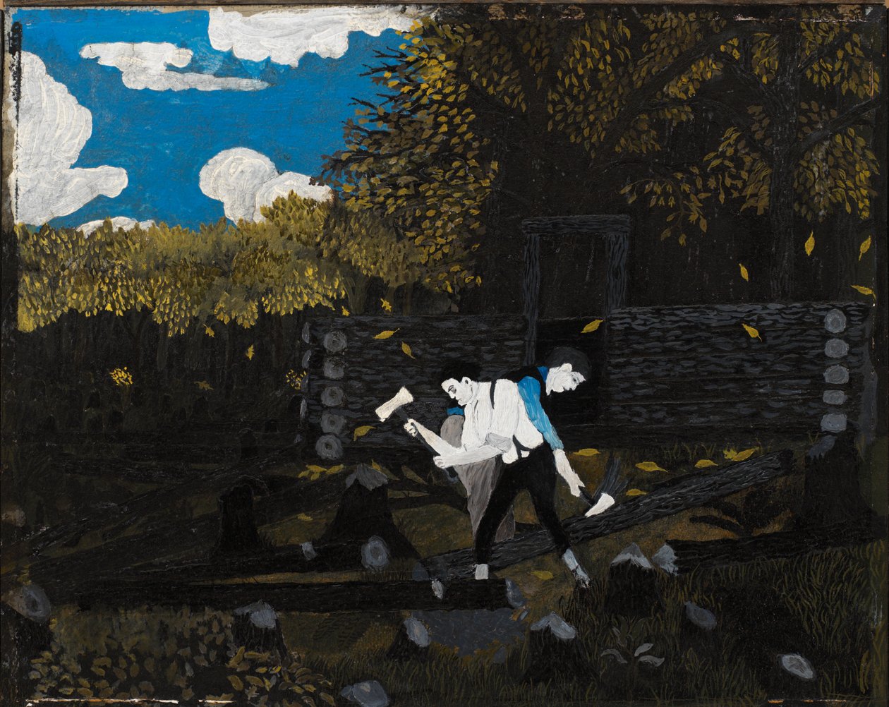 Abraham Lincoln a jeho otec staví svou kajutu na Pigeon Creek od Horace Pippin