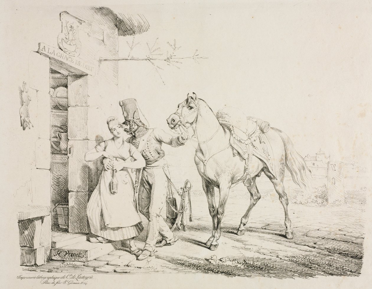 Husar objímající služebníka. od Emile Jean Horace Vernet