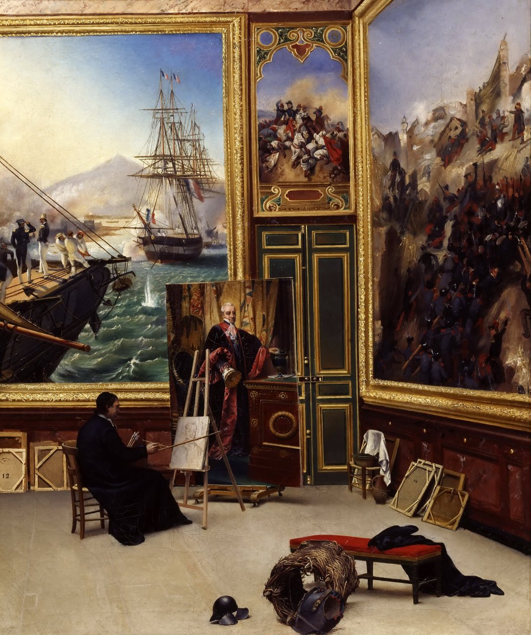 Bratr Philippe kopírující portrét markýze de Fontanes ve Versailleském muzeu od Emile Jean Horace Vernet