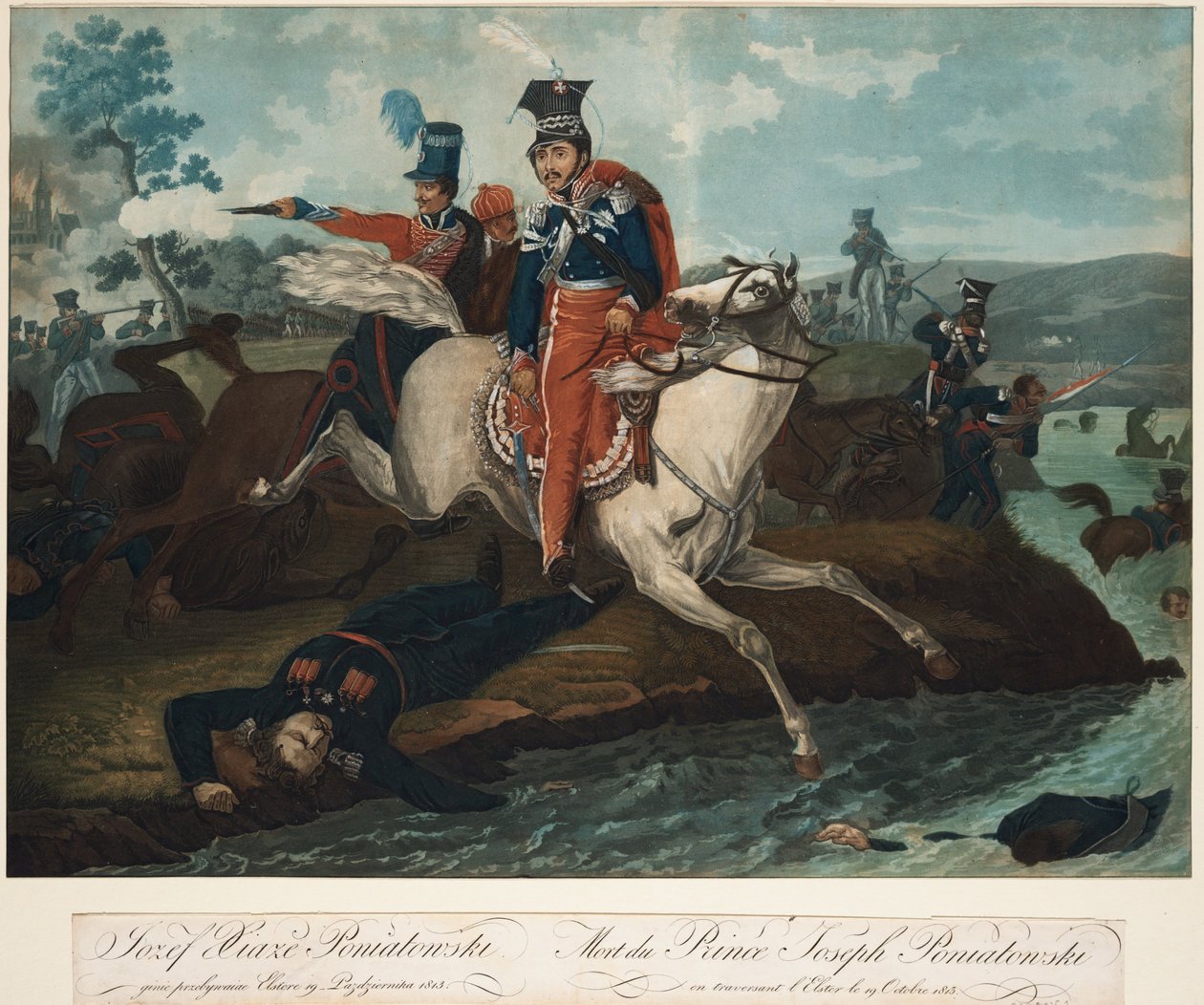 Smrt prince Józefa Poniatowského v bitvě u Lipska, 1820 od Emile Jean Horace Vernet