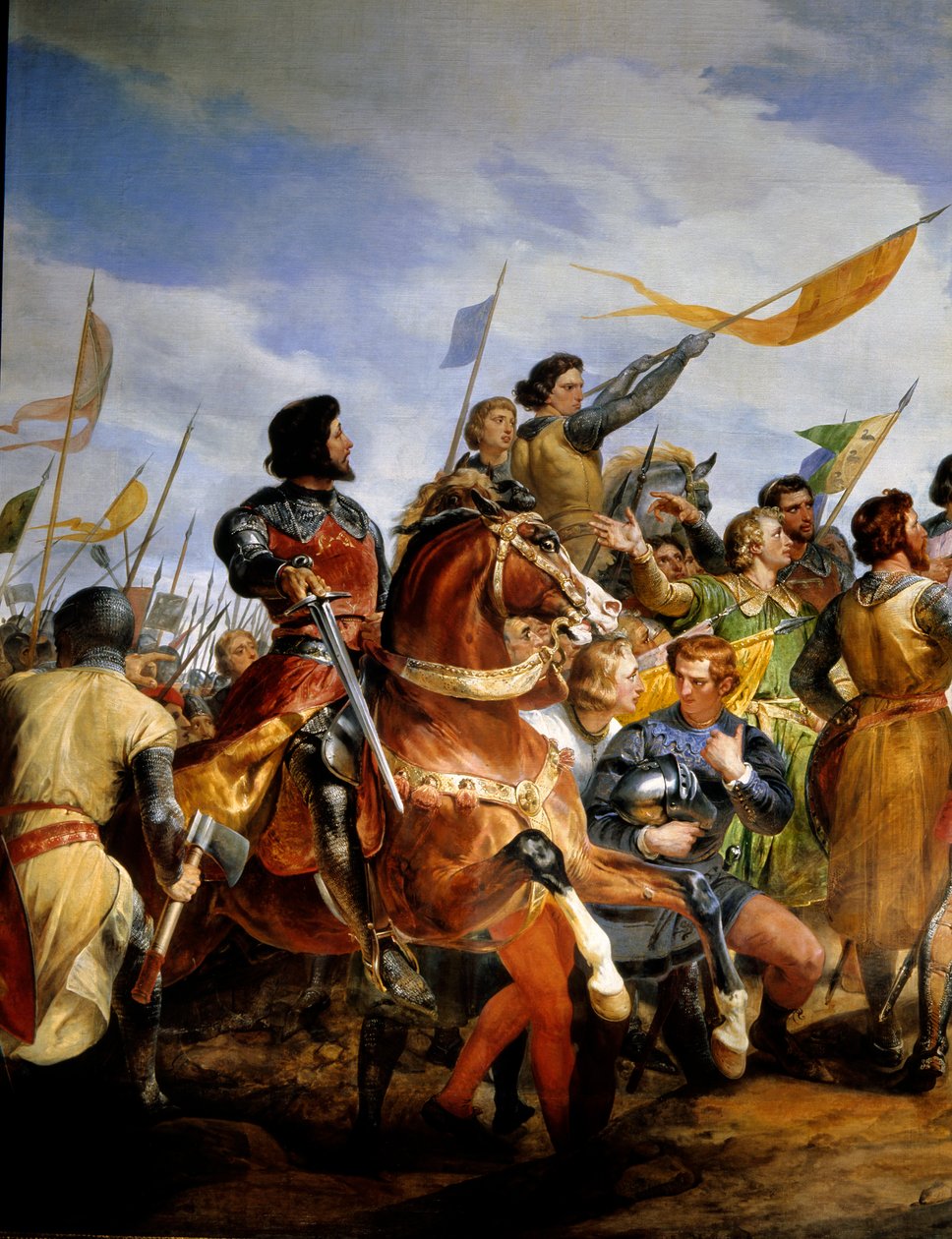 Francouzsko-anglická válka (1202-1214): „“bitva u Bouvines dne 27.7.1214, Philippe Auguste nasadil korunu Francie““ Postavila se proti francouzské armádě Philippa Augusta proti Vlámům a Welfům z Othonu IV. . Francouzské vítězství bylo rozhodující v o od Emile Jean Horace Vernet
