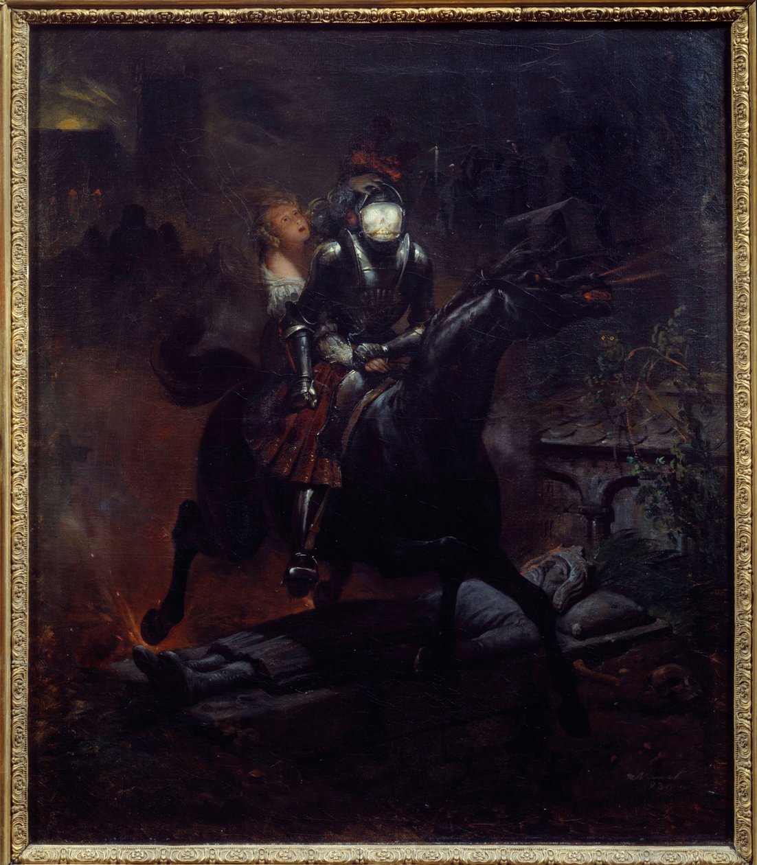Leonorina balada Ilustrace básně Gottfrieda Burgera “” Leonore” (1747-1794), Smrt na koni bere Leonore. Obraz Emile Jean Horace Vernet (1789-1863) 1839 Ne. 0,61x0,55 m Nantes, musee des Beaux Arts od Emile Jean Horace Vernet