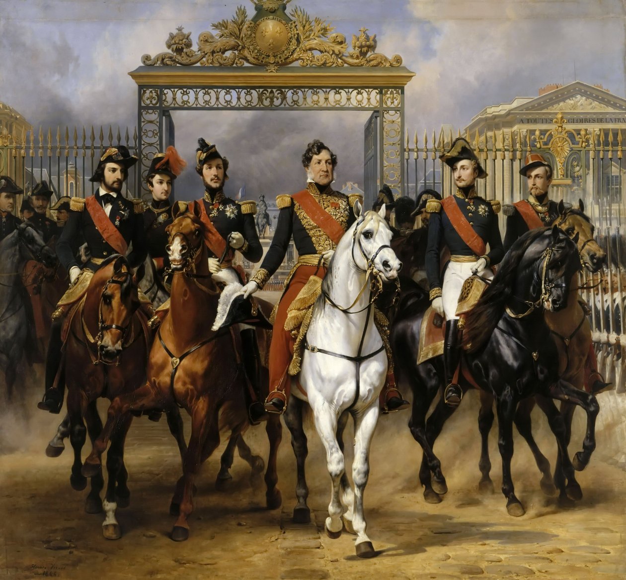 Louis Philippe a jeho synové na koni na tomto odjezdu z Versailles of Lock, 10. června 1837 od Emile Jean Horace Vernet