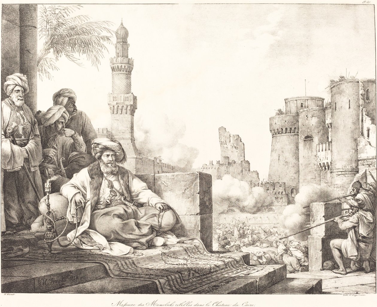 Masakr Mameluke Rebels v káhirském hradu od Emile Jean Horace Vernet