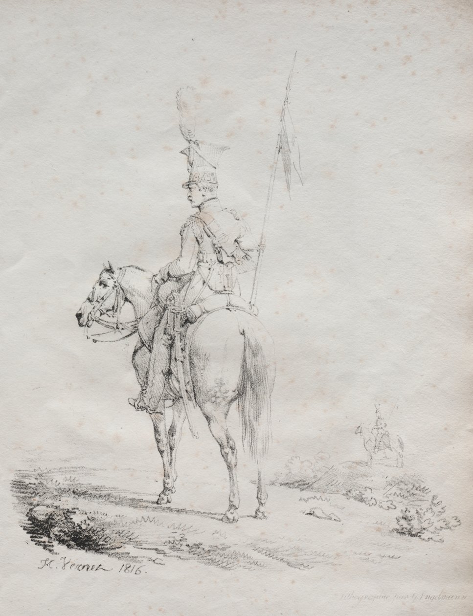 Sbírka litografických esejů: Le Lancier en Vedette od Emile Jean Horace Vernet
