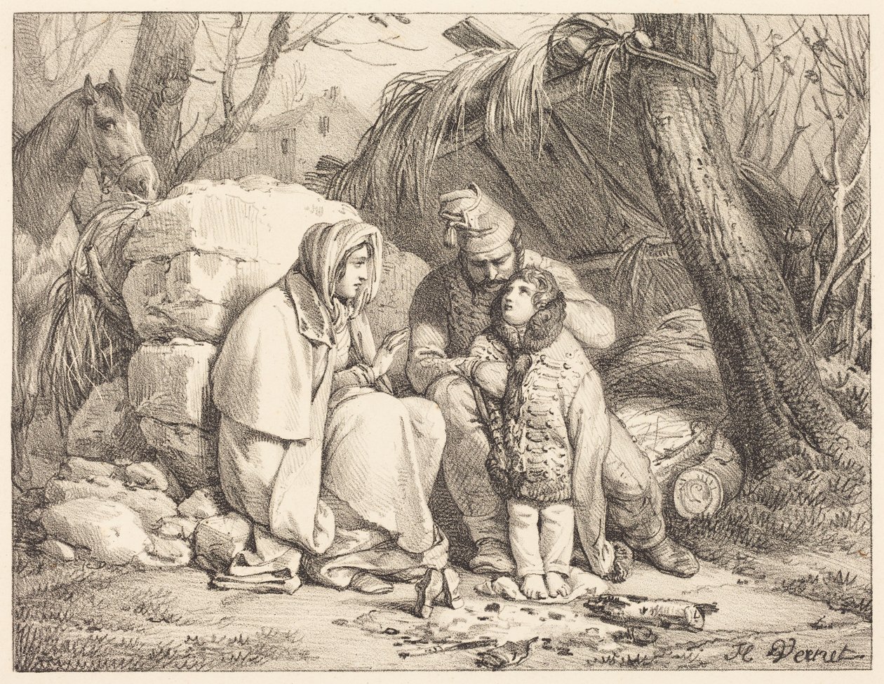 Tábořící rodina vojáka od Horace Vernet