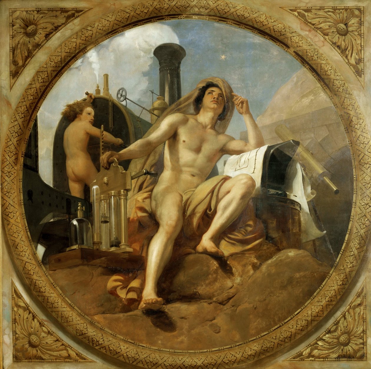 Stropní obraz Genius páry na Zemi, Salle des Pas perdus, 1839-1847. od Emile Jean Horace Vernet