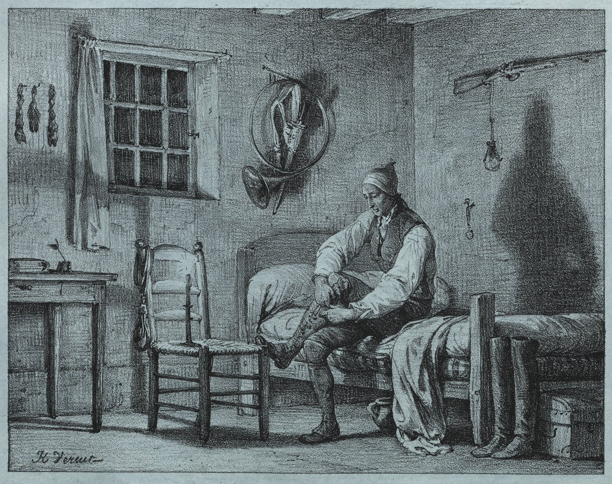 Muž-sluha Limier vstává z postele od Emile Jean Horace Vernet