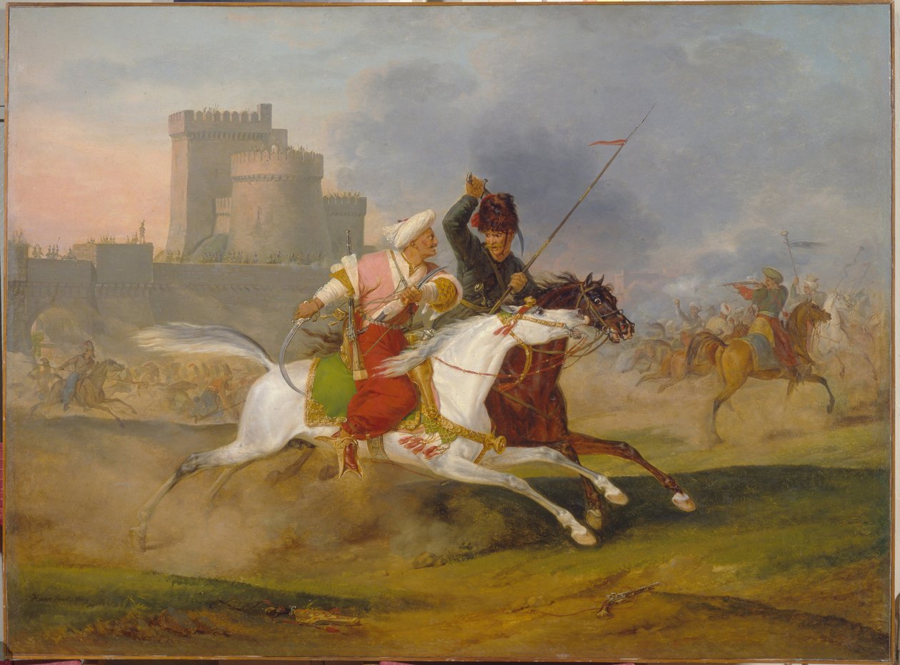 Turek a kozák - obraz Horace Verneta (1789-1863), olej na plátně od Emile Jean Horace Vernet