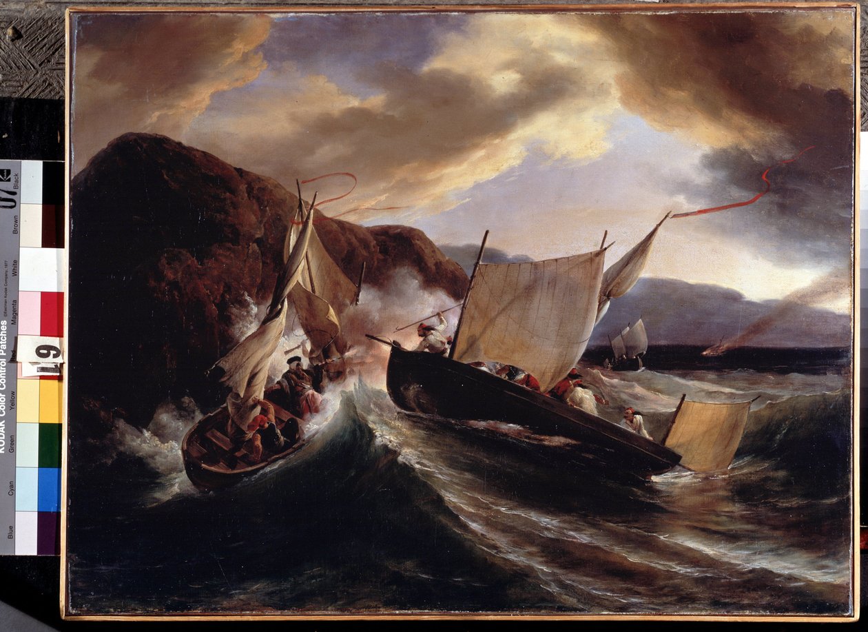 Námořní bitva. Obraz Horace Verneta (1789-1863). Olej na plátně, 54 x 70 cm od Emile Jean Horace Vernet