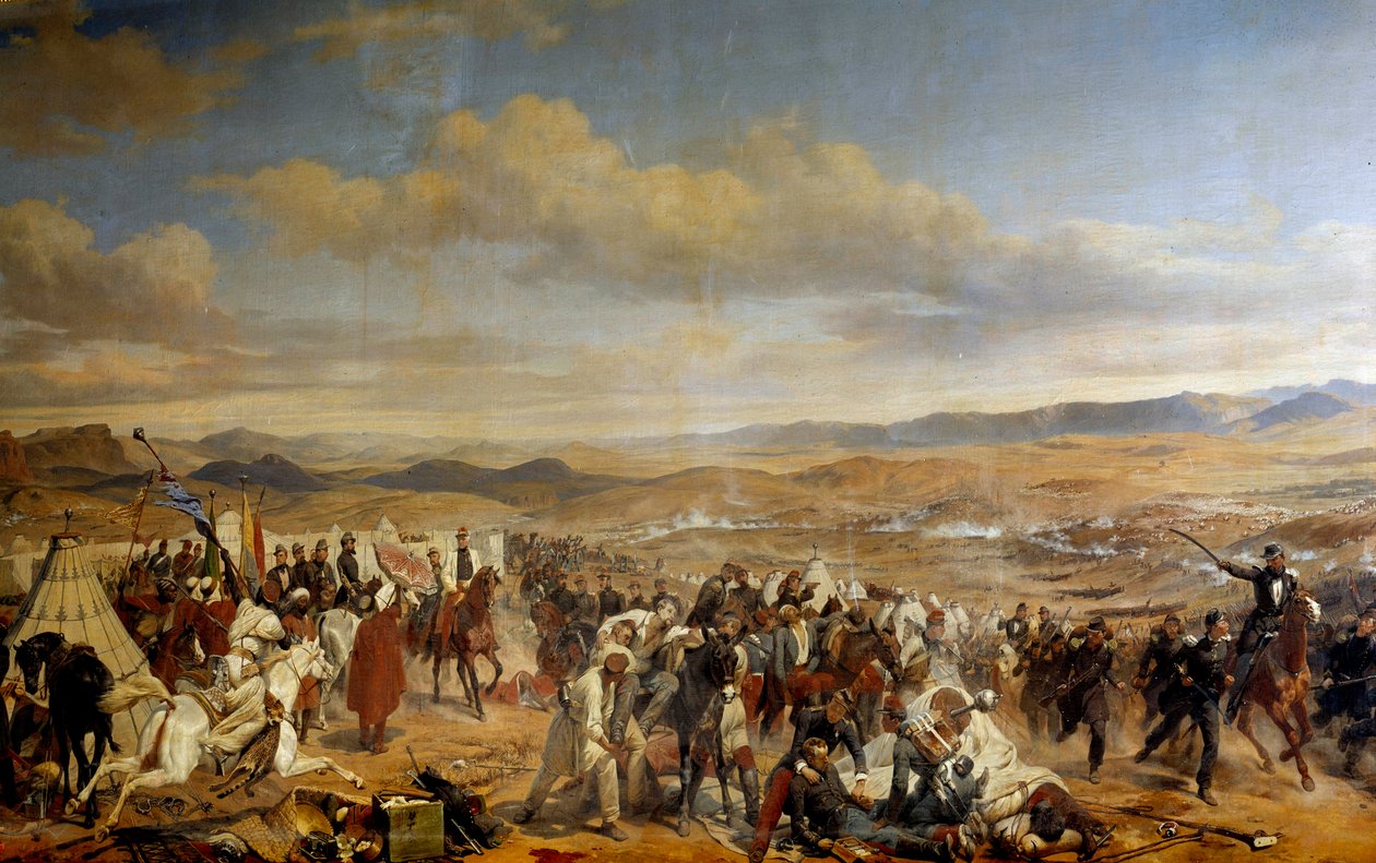 Vítězství Isly vyhrál Marechal Bugeaud nad marockými jednotkami sidi Mohameda abd el Rhamana, syna sultána, dne 14.08.1844 Detail. Obraz Horace Verneta (1789-1863) 19. století od Emile Jean Horace Vernet