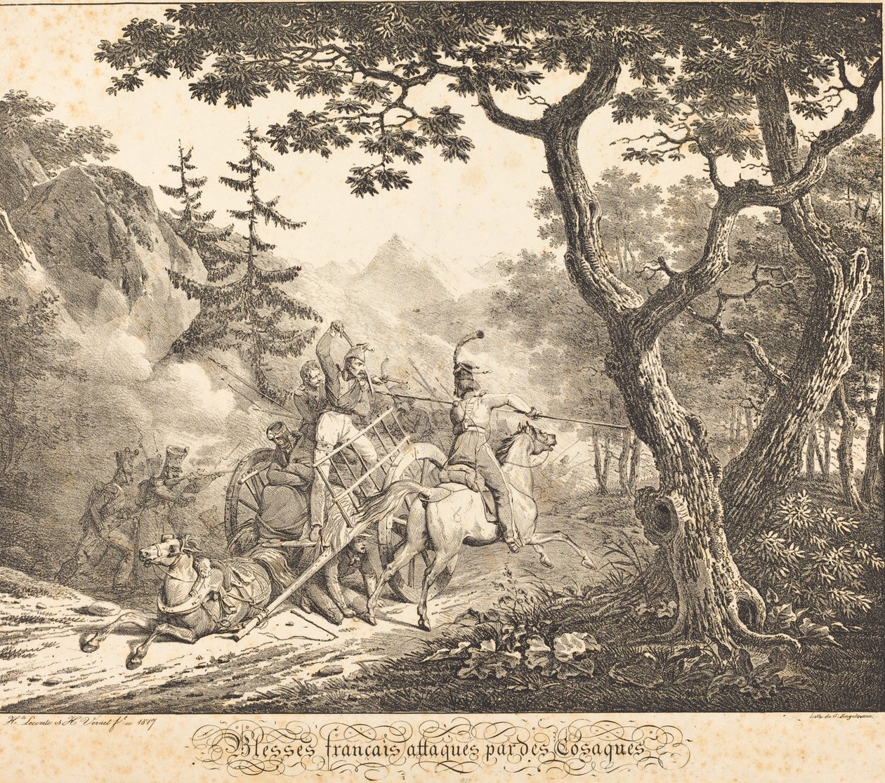 Zraněný Francouz napaden kozákem od Horace Vernet and Hippolyte Lecomte