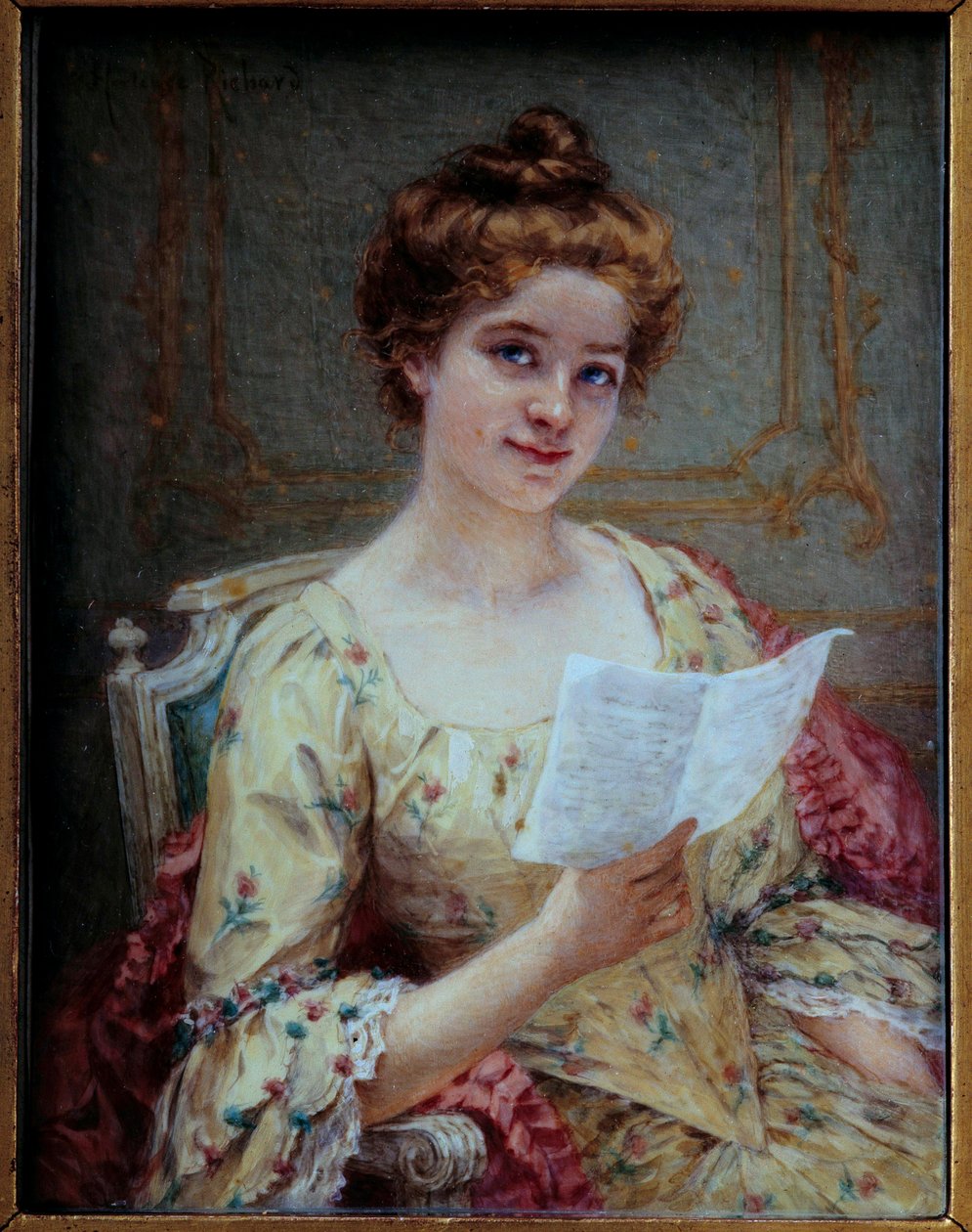 Dopis Manon Miniature na slonovině od Hortense Richard (1860-po 1939) Sun 19. století. 0,13x0,1m od Hortense Richard