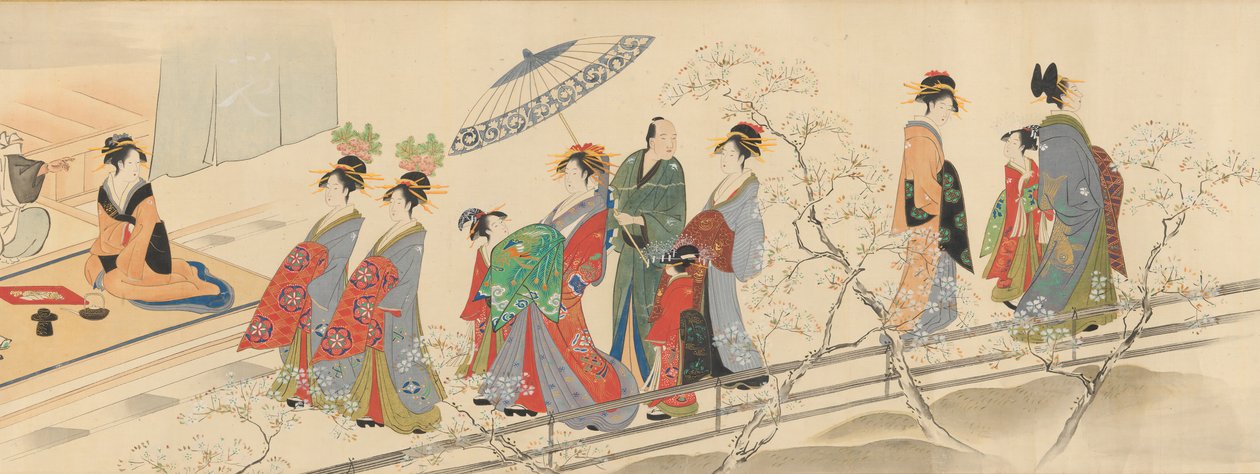 Tři bohové štěstí Navštivte Yoshiwara..., počátek 19. století. od Hosoda Eishi