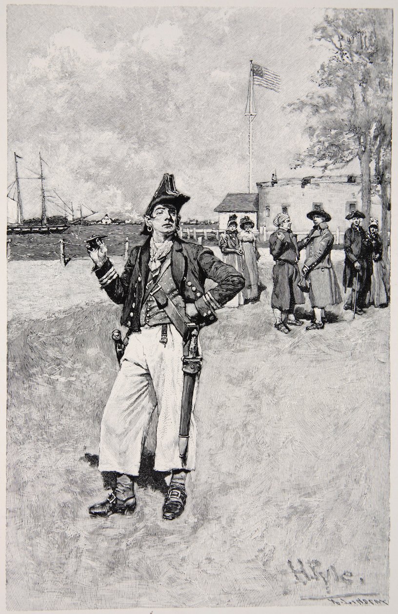 A Privateersman na břehu, publikoval v roce 1810 od Howard Pyle