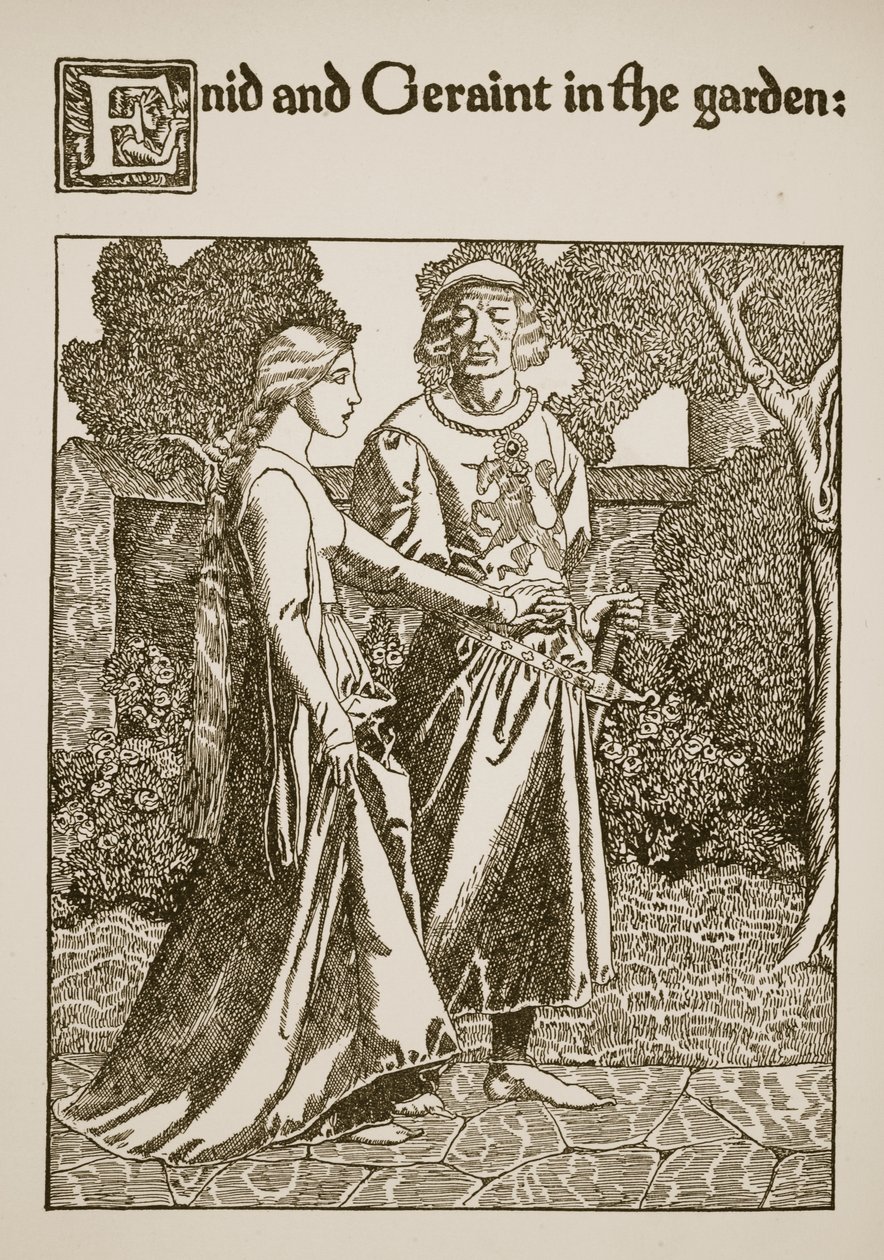 Enid a Geraint v zahradě, ilustrace z 