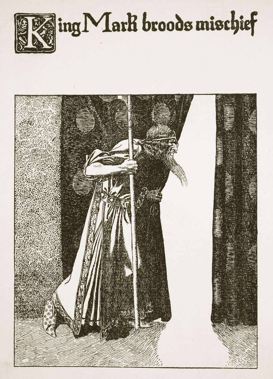 Král Mark přemítá o neplechu, ilustrace z „Příběhu šampionů kulatého stolu“ od Howard Pyle