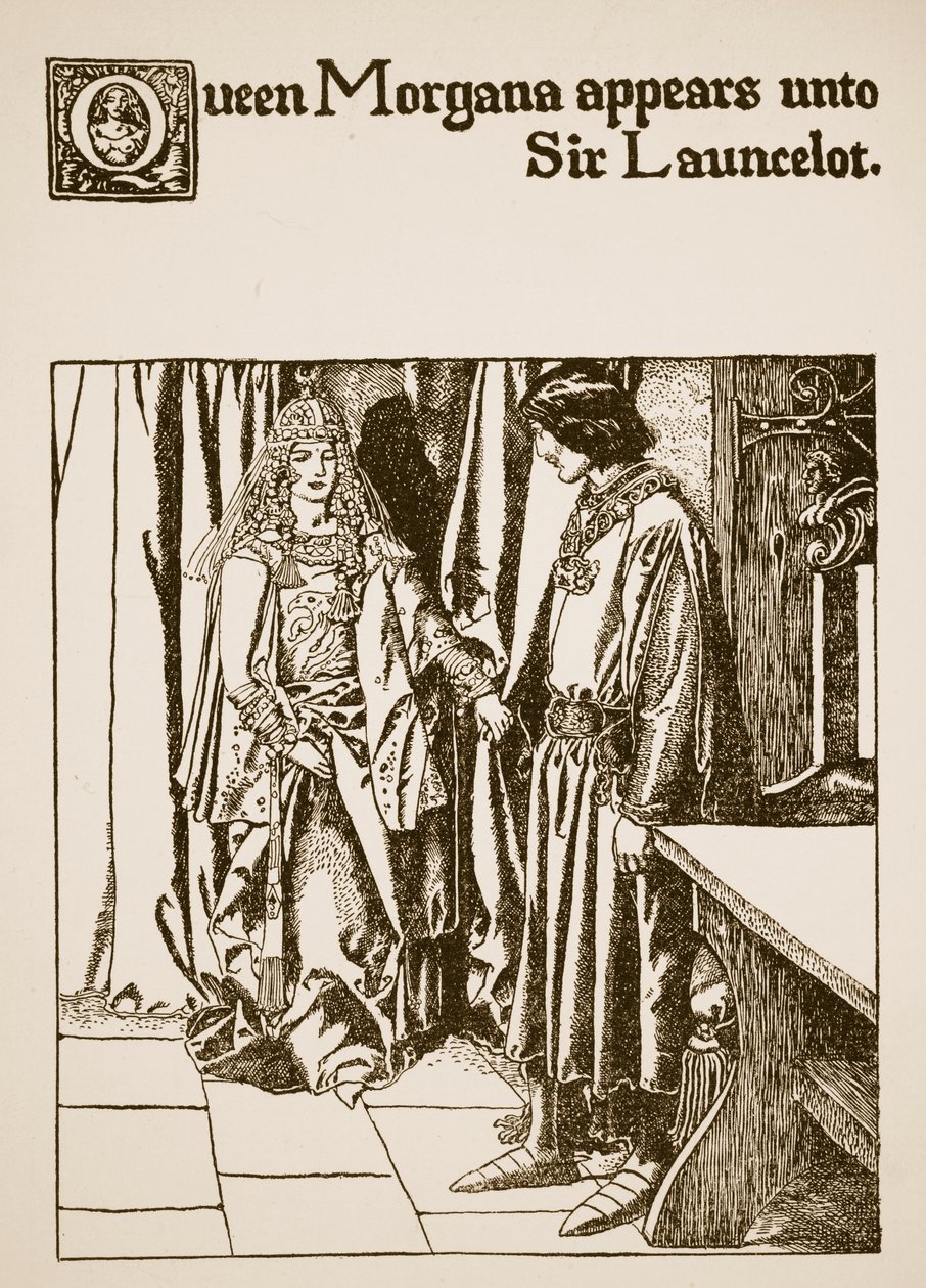 Královna Morgana se zjevuje siru Launcelotovi, ilustrace z „Příběhu šampionů kulatého stolu“ od Howard Pyle