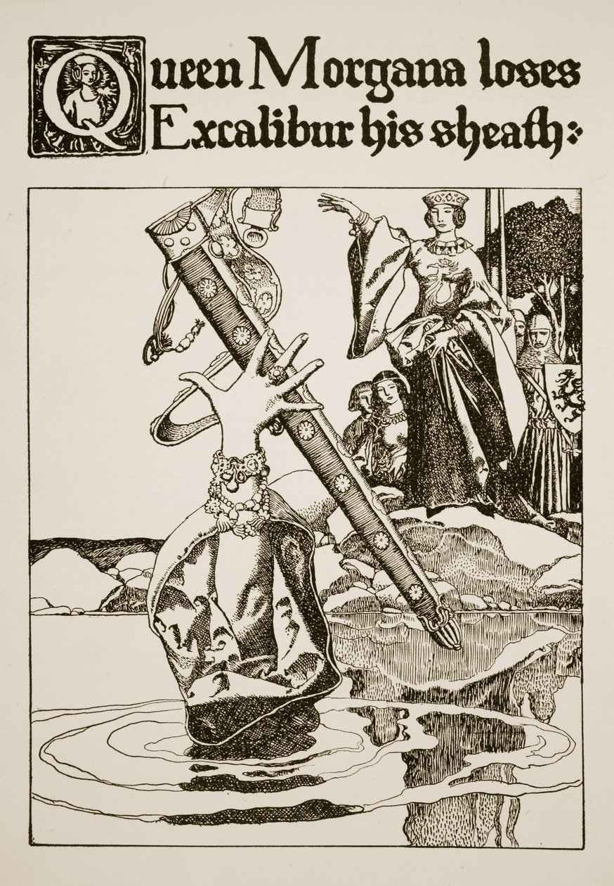 Královna Morgana ztratila Excalibur pochvu, ilustrace z „Příběhu krále Artuše a jeho rytířů“, 1903 od Howard Pyle