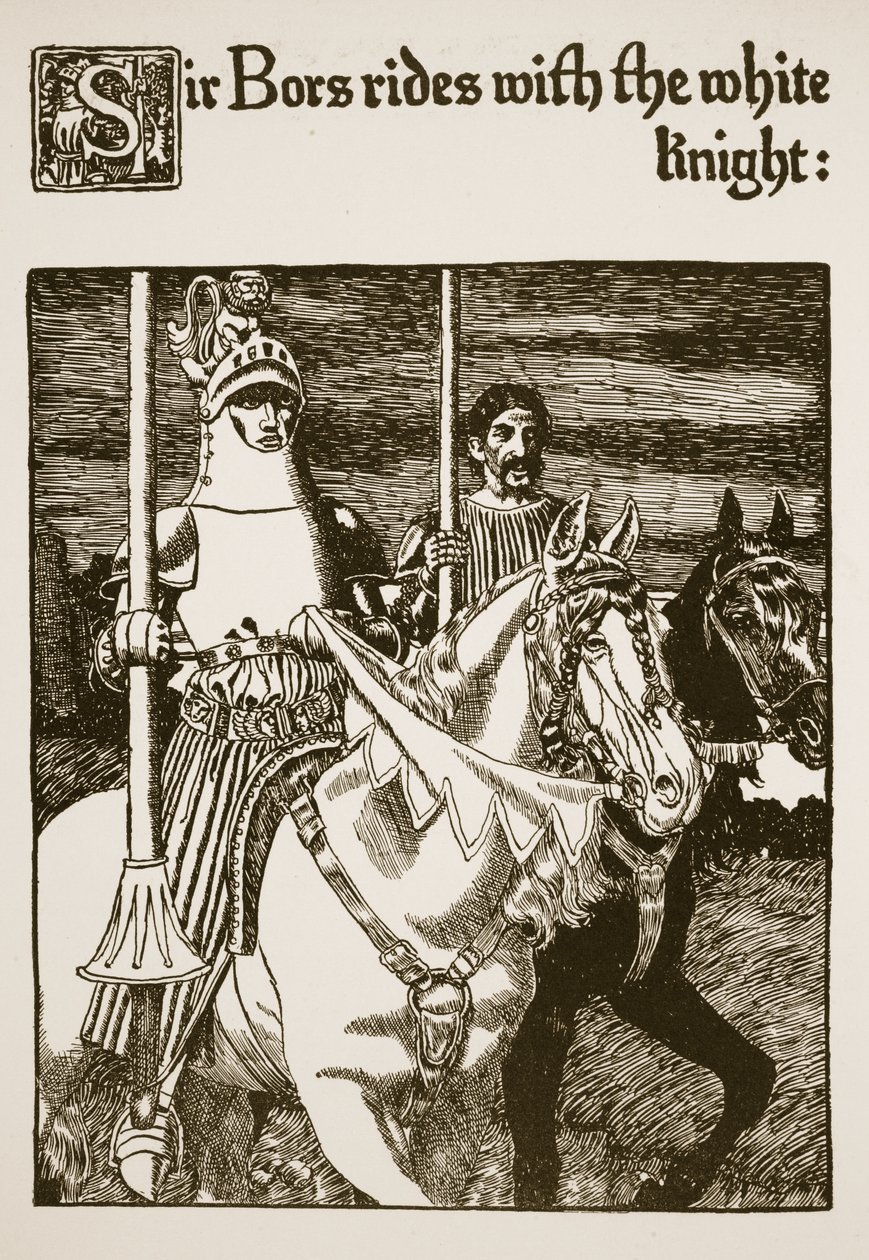 Sir Bors jede s bílým rytířem, ilustrace z 