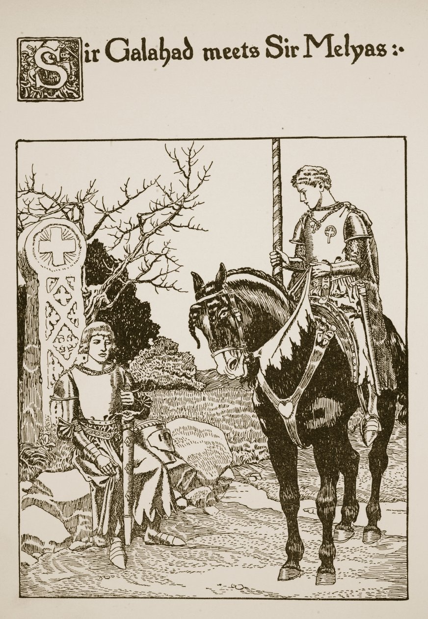 Sir Galahad se setkává se sirem Melyasem, ilustrace z 