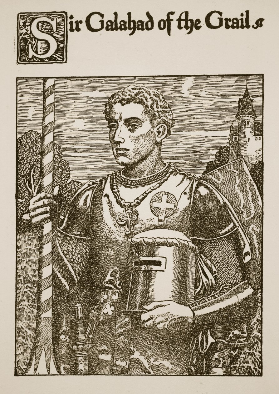 Sir Galahad z Grálu, ilustrace z „Příběhu Grálu a Artušova smrt“, kolem roku 1910 od Howard Pyle