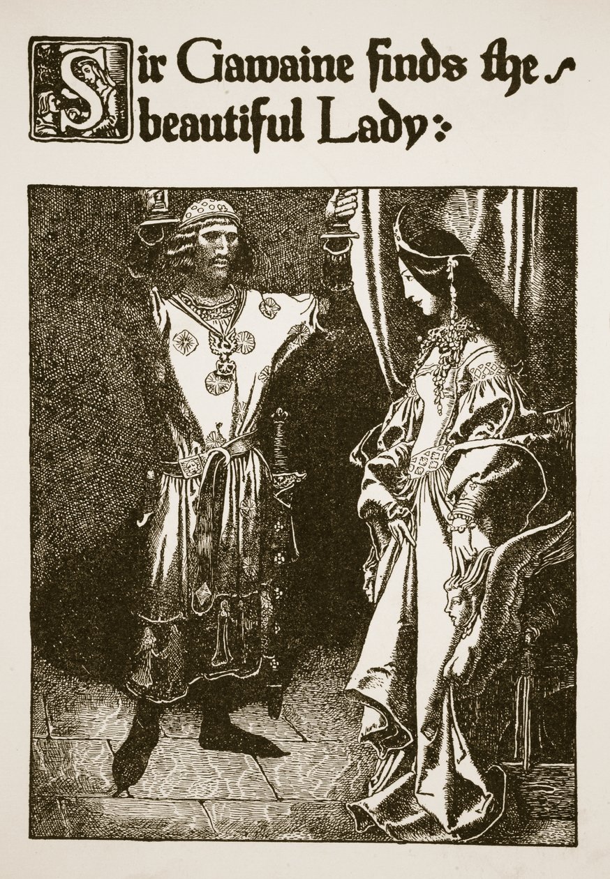 Sir Gawaine najde krásnou dámu, ilustrace z „Příběhu krále Artuše a jeho rytířů“, 1903 od Howard Pyle