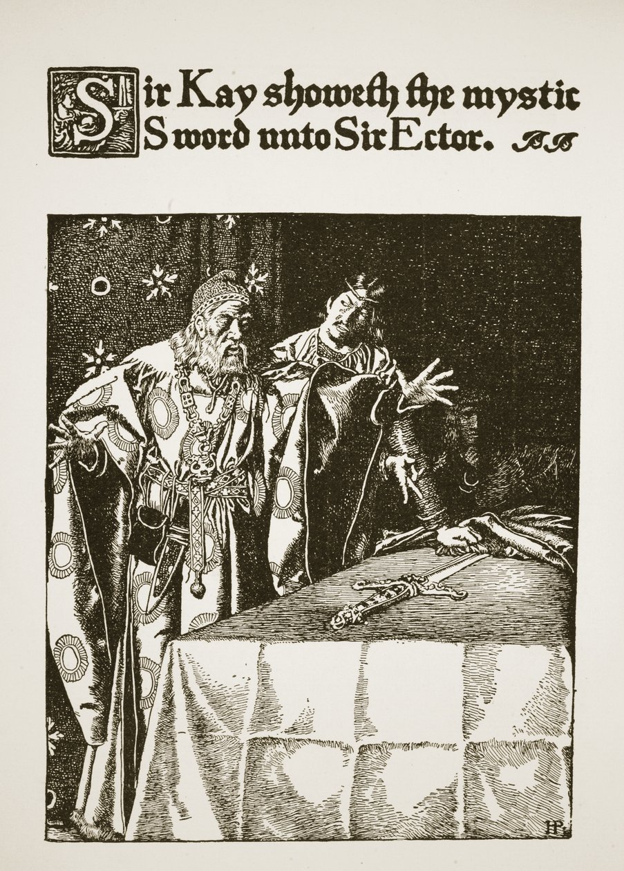 Sir Kay ukazuje mystický meč siru Ectorovi, ilustrace z „Příběhu krále Artuše a jeho rytířů“, 1903 od Howard Pyle